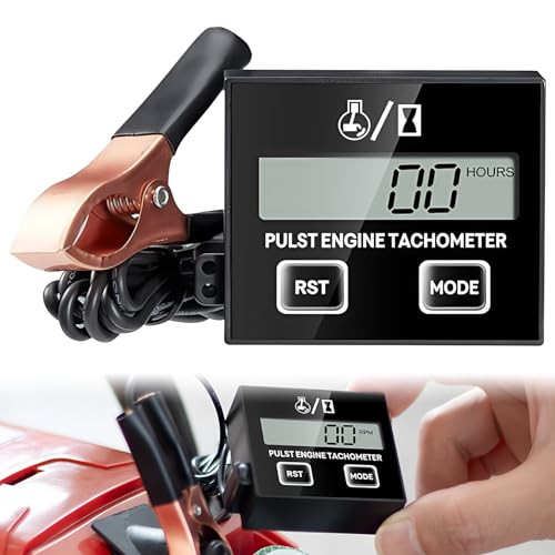 Digital Drehzahlmesser, mit Betriebsstundenzähler Induktiver Drehzahlmesser Motorsäge Wasserdicht Motortachometer für Motorrad Rasenmäher Kettensäge Schneefräse Generator Austauschbare Batterie von PORFOYO