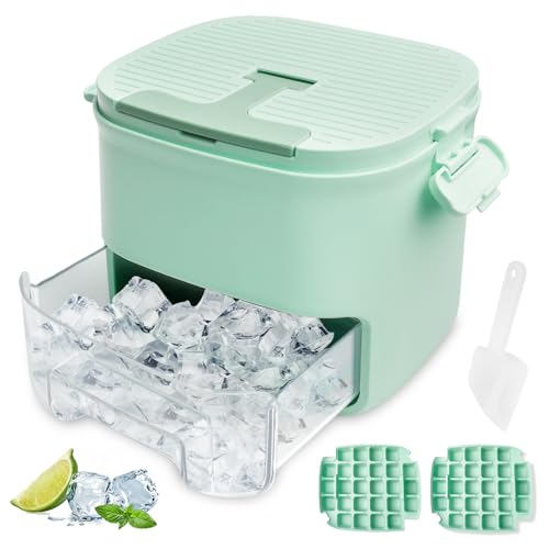 Eiswürfelbehälter mit Deckel – Eiswürfelform 52 Eiswürfel, Eiswürfelbereiter Eiswürfelbox mit 2 Eiswürfelschalen, Eiskübel & Schaufel – Food-Grade PP Eiswürfelbehälter für Gefrierschrank (Grün) von PORFOYO