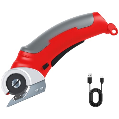 Elektrische Schere, Elektrischer Kartonschneider, Kartonschneider Elektrisch, Papierschneider Elektrisch, 4.4 Ah Elektrischer Papierschneider Für Papier, Pappe, Teppich, Leder, Filz, Kunststoff(Rot) von PORFOYO