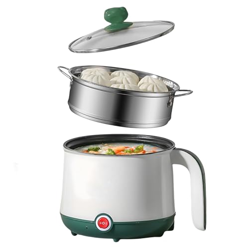 Elektrischer Reiskocher, 1.8 L Elektrischer Hot Pot, Tragbarer Suppendampfer, Tragbare Schneller Nudelkocher Tragbare Suppentopf Für Steak Nudeln Suppe Ei Hafer Ramen Pasta(Weiß+Grün) von PORFOYO