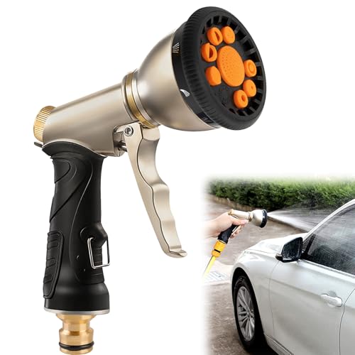 Gartenbrause Metall, Robuste Garten Wasserspritze zum Reinigen und Bewässern, Hochdruck Gartenschlauch Spritze, für Gartenbewässerung, Autowaschen, 9 Sprühfunktionen von PORFOYO