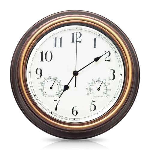 Gartenuhr Wetterfest, Außenuhren Wasserdicht, Wasserdichte Wanduhr, Außenuhren Wetterfest Mit Thermometer Und Hygrometer, Wanduhr für Drinnen Und Draußen für Küche Wohnzimmer Badezimmer (12 Zoll) Gartenuhr Wetterfest, Außenuhren Wasserdicht, Wasserdichte Wanduhr, Außenuhren Wetterfest Mit Thermometer Und Hygrometer, Wanduhr für Drinnen Und Draußen für Küche Wohnzimmer Badezimmer (12 Zoll) von PORFOYO