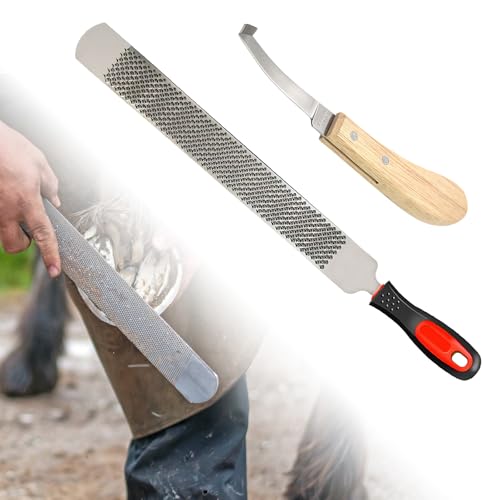 Hufraspel Für Pferde, 14 Zoll 350mm Hufraspel Mit Gummigriff, Professionelle Huftrimm Werkzeug, Hufeisenfeile, Pferdehuf Trimmen Feile, Doppelseitiges Hufraspel Für Pferd Ziege Esel Tier Hufe von PORFOYO