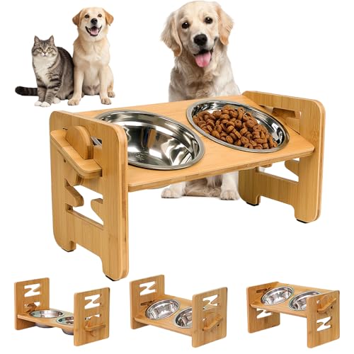 Hundenapf Erhöht mit Ständer, Erhöhter Hundenapf, Hundebar Höhenverstellbar Futternapf, Erhöhte Hundenäpfe, Erhöhter Futternapf Fressnapf für Kleine Hunde und Katzen mit 2 Edelstahlnäpfen, rutschfest Hundenapf Erhöht mit Ständer, Erhöhter Hundenapf, Hundebar Höhenverstellbar Futternapf, Erhöhte Hundenäpfe, Erhöhter Futternapf Fressnapf für Kleine Hunde und Katzen mit 2 Edelstahlnäpfen, rutschfest von PORFOYO