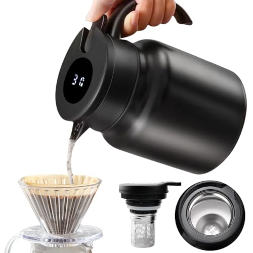 Isolierkanne Mit Temperaturanzeige,1 Liter Thermoskanne Mit Teesieb,6-12 Hour Heat Retention,Doppelschicht Vakuum kaffeekanne,Kaffeekanne Aus Doppelwandige Für Tee Oder Kaffee,Zuhause,Draußen,Küche von PORFOYO