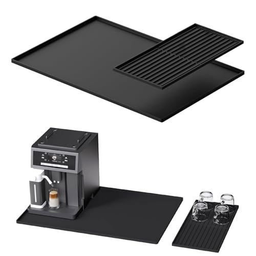 Kaffeemaschine Unterlage, Abtropfmatte Geschirr, Silikonmatte Kaffeemaschine, 61 * 40.5CM 2 In 1 Silikon Matte Für Kaffeemaschine For Coffee, Kaffeevollautomat Unterlage Mit Tablett Für Theke, Küche von PORFOYO