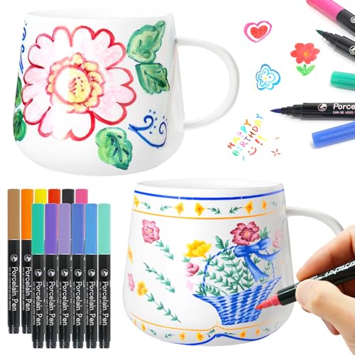 Keramik Bemalen Set, 2 Stück Tassen Bemalen Set mit 12 Aquarellstift, Tassen zum Bemalen, Tasse zum Bemalen, DIY Keramik Malset für Zuhause, Bastelset Erwachsene Keramik Bemalen Set, 2 Stück Tassen Bemalen Set mit 12 Aquarellstift, Tassen zum Bemalen, Tasse zum Bemalen, DIY Keramik Malset für Zuhause, Bastelset Erwachsene von PORFOYO