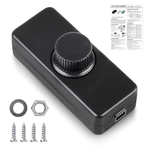 LED Dimmschalter Drehbarer, 220-240VAC/50HZ Dimmschalter Für LED Lampen, 3-100 Watt LEDs Schnurdimmer, LEDs Dimmer Schnurdimmer Für Dimmbare Lampe Und Halogen Lampe (Schwarz) von PORFOYO