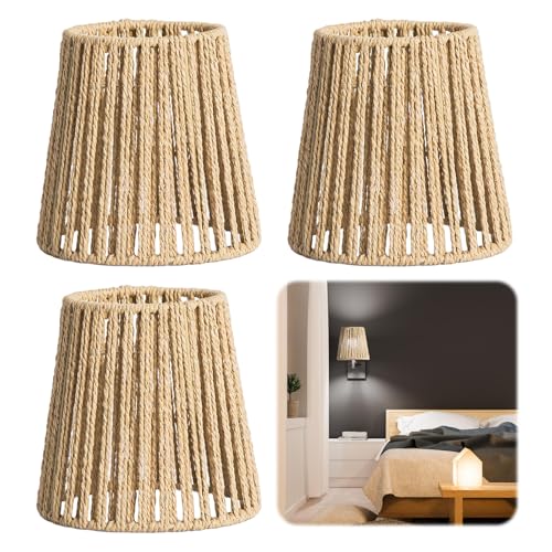 Lampenschirm Boho, E27 Naturales Rattan Lampenschirm für Hängelampe & Stehlampe mit Korbgeflecht Design, Ersatzschirm für Deckenleuchte Ø 14cm von PORFOYO