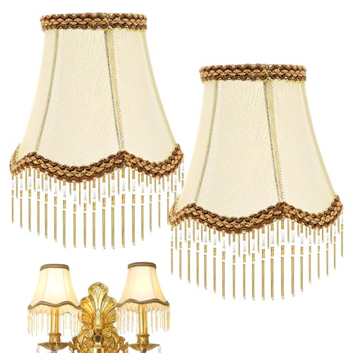 Lampenschirm Retro Hut Mit Fransen, 2 Stück Lampenschirm Vintage, Konisch Lampenschirme Stoff, Antike Lampenschirme Für E14 Tischlampe, Hängelampe, Wandlampen von PORFOYO