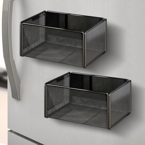 Magnetisches Regal, 2 Pack Gewürzregal Magnetisch für Kühlschrank Magnet Regal mit Küchenrollenhalter Magnet Ablage als Organizer für Küche und Gewürzgläser Aufbewahrung, Schwarz von PORFOYO