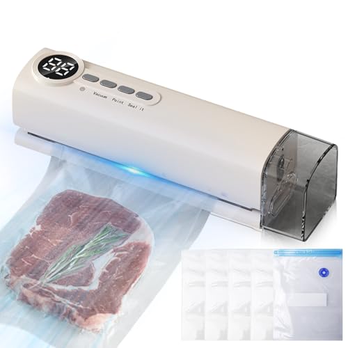 Mini Vakuumierer, Vakuumiergerät für Lebensmittel, Tragbar Folienschweißgerät mit 5 Beutel, 2 Inflator Adapte und 1 Luftabsaugadapter, Multifunktionales Vakumierergerät, Dichtungslänge: 15 cm (Beige) Mini Vakuumierer, Vakuumiergerät für Lebensmittel, Tragbar Folienschweißgerät mit 5 Beutel, 2 Inflator Adapte und 1 Luftabsaugadapter, Multifunktionales Vakumierergerät, Dichtungslänge: 15 cm (Beige) von PORFOYO