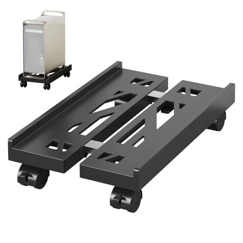 PC Ständer, PC Stand, Rechner Halterung Unter Schreibtisch, Computer Desktop Ständer, Mobiler CPU Ständer, Computer Tower Rollwagen mit 4 Rollen, Desktop Computer Tower Ständer, Schwarz von PORFOYO