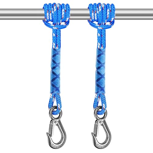 PORFOYO 2 Stück Schaukel Befestigung Seil, 50 cm Hängende Seil, Hängematte Aufhängung Schnur Mit Karabinern Hält 200kg Für Schaukeln, Hängesessel, Yoga, Outdoor-Spielplatz(Blau) von PORFOYO