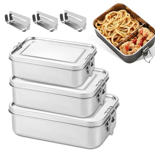 PORFOYO 3 Stück Brotdose Edelstahl Mit Fächern, 850ml 1400ml 2400ml Lunchbox Edelstahl, Edelstahl Behälter Mit Deckel, 304-Stahl-Bento-Boxen Mit Fächern, Vesperdose Brotdose Für SuppeSalat PORFOYO 3 Stück Brotdose Edelstahl Mit Fächern, 850ml 1400ml 2400ml Lunchbox Edelstahl, Edelstahl Behälter Mit Deckel, 304-Stahl-Bento-Boxen Mit Fächern, Vesperdose Brotdose Für SuppeSalat von PORFOYO