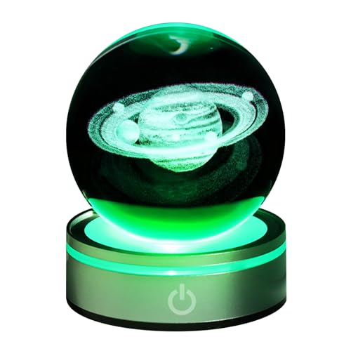 PORFOYO 3D Planeten Kristallkugel mit Farben Nachtlicht Basis, 8 cm Glaskugel, 3D Kristallkugel Nachtlicht, 3D Sonnensystem Kristallkugel, Nachtszene Astronomie LED Ball Lampe, 3D Galaxy Lampe von PORFOYO