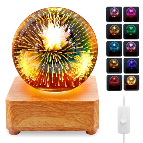 PORFOYO 3d Kristallkugel Nachtlicht, Feuerwerk Kristall Ball Nachtlicht, Glaskugel Lampe, Buntes Mit Kristallkugel Ornamenten, Mit Led Bunte Basis Für Freunde Paar Geburtstag Festival von PORFOYO