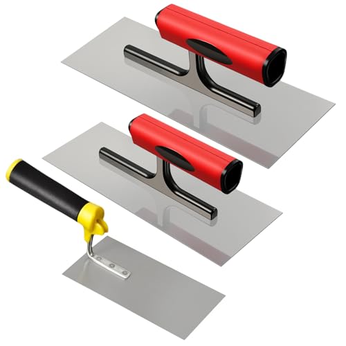 PORFOYO Edelstahl Maurerkelle, 3-teiliges Set Glättekelle, Rostfreie Stuckateurspachtel mit Softgriff, Edelstahl-Glättekelle Set, Glättekelle Profi Edelstahl Glättkelle für Putzmassen, Beton von PORFOYO