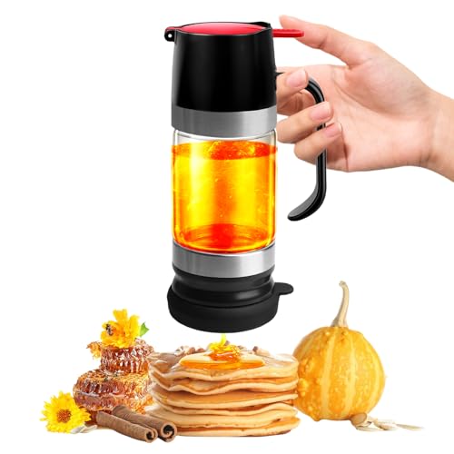 PORFOYO Honigspender Glas, 300ml Honigspender Tropffrei Glas,Tropffrei, Tropfsicherer Mit Halterung, Sirup Spender Ideal Für Honig Und Sirup, Sojasauce Andere (Schwarz von PORFOYO