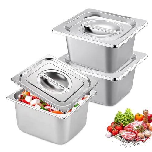 PORFOYO Panierschalen Set, 3 Stück Panier-Set Aus Edelstahl 3-Teilig, Edelstahl Behälter Mit Deckel 17,2X16,2X10cm, Gn 1/6 Behälter, Hotelpfannen, Dampftischpfannen Für Schnitzel Fleisch Fisch PORFOYO Panierschalen Set, 3 Stück Panier-Set Aus Edelstahl 3-Teilig, Edelstahl Behälter Mit Deckel 17,2X16,2X10cm, Gn 1/6 Behälter, Hotelpfannen, Dampftischpfannen Für Schnitzel Fleisch Fisch von PORFOYO