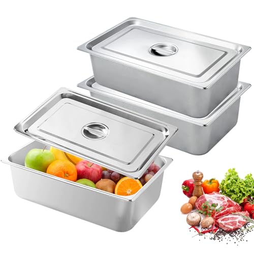 PORFOYO Panierschalen Set, 3 Stück Panier-Set Aus Edelstahl 3-Teilig, Edelstahl Behälter Mit Deckel 32,5X17,5X6,5cm, Gn 1/3 Behälter, Hotelpfannen, Dampftischpfannen Für Schnitzel Fleisch Fisch PORFOYO Panierschalen Set, 3 Stück Panier-Set Aus Edelstahl 3-Teilig, Edelstahl Behälter Mit Deckel 32,5X17,5X6,5cm, Gn 1/3 Behälter, Hotelpfannen, Dampftischpfannen Für Schnitzel Fleisch Fisch von PORFOYO