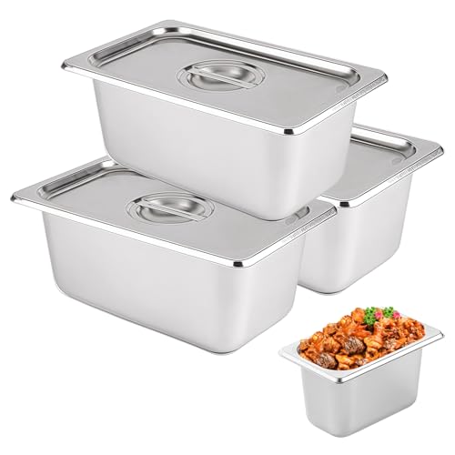 PORFOYO Panierschalen Set 3-Teilig mit Deckel aus Edelstahl, GN Behälter mit Deckel 17.6×10.8×10cm - Gastro Behälter für Schnitzel, Fischkoteletts & Hähnchenkoteletts, Ideal zum Panieren & Servieren von PORFOYO