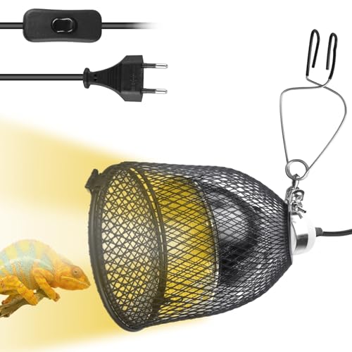 PORFOYO Reptilien Wärmelampe mit Schutzkorb, 100W Keramik Wärmelampe mit Schutz, Wärmelampe Schildkröten, Wärmelampe Terrarium für Reptilien, Schildkröte, Vögel, Chamäleon, Hänge Wärmelampe von PORFOYO