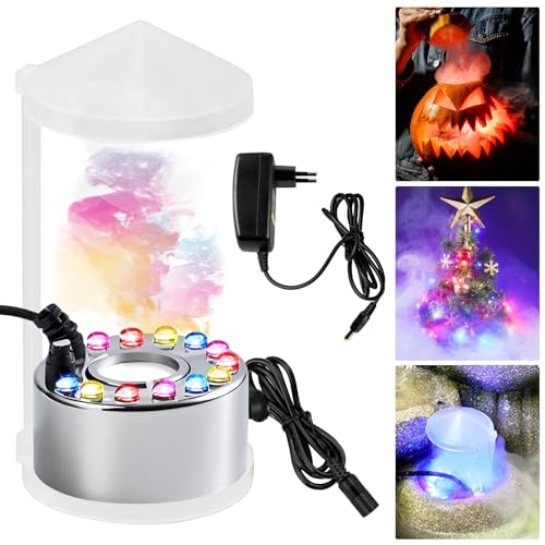 PORFOYO Ultraschall Vernebler, 12 LED Ultraschall Nebelmaschine, Nebler Ultraschall Vernebler, Mist Maker Wassernebler Fogger mit Abnehmbarem Spritzschutz für Springbrunnen,Teich, Nebel, Halloween (C) von PORFOYO