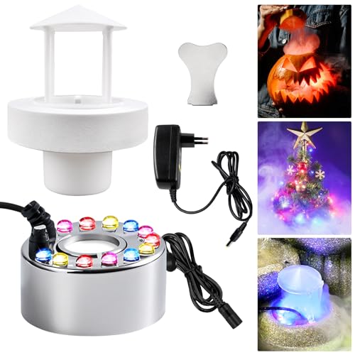 PORFOYO Ultraschall Vernebler, 12 LED Ultraschall Nebelmaschine, Nebler Ultraschall Vernebler, Mist Maker Wassernebler Fogger mit Abnehmbarem Spritzschutz für Springbrunnen,Teich, Nebel, Halloween (D) von PORFOYO