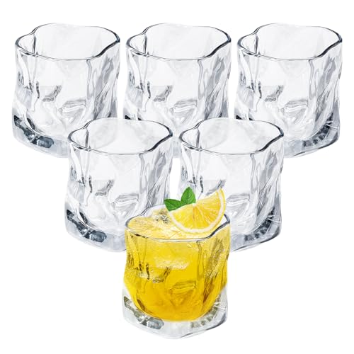 PORFOYO Unregelmäßige Whiskygläser 6er Set 200ml - Whiskey Gläser Mit Gekippten Falten - Trinkgläser Für Scotch/Cocktail/Longdrink/Tee - Spülmaschinenfestes Kristallglas (Transparent) von PORFOYO