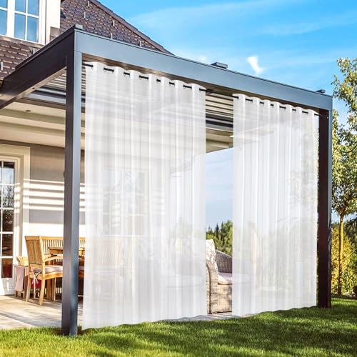 PORFOYO Vorhang mit Ösen, 2er Set Gardinen Weiss Voile Gardinen aus Polyester, Vorhang Transparent für Wohnzimmer Schlafzimmer Balkon Dekoschal Luftig 134 x 210 cm, Outdoor Vorhänge Weiss Transparent von PORFOYO
