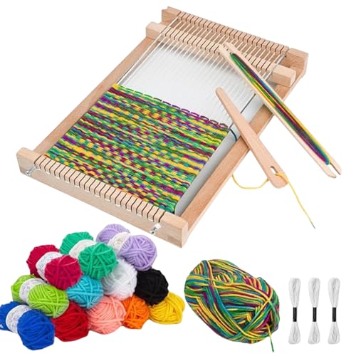 PORFOYO Webrahmen für Kinder, Holz Webrahmen Set, 29 x 19 cm, Anfängerfreundliches Weben Groß für Kinder, DIY Webrahmen Kinder mit Zubehör und Garn für kreative Bastelideen, mit Reichlich Garn von PORFOYO