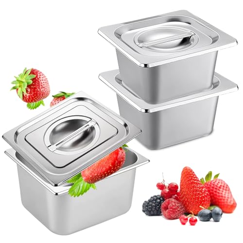 Panier-Set Aus Edelstahl, 3-teilig Gastro Behälter mit Deckel, 17.5*16.6*10 cm 1/6 Edelstahl Behälter mit Deckel, Panierschalen Set für Catering/Küche/Buffet, Ideal zum Servieren von Fisch/Hähnchen Panier-Set Aus Edelstahl, 3-teilig Gastro Behälter mit Deckel, 17.5*16.6*10 cm 1/6 Edelstahl Behälter mit Deckel, Panierschalen Set für Catering/Küche/Buffet, Ideal zum Servieren von Fisch/Hähnchen von PORFOYO