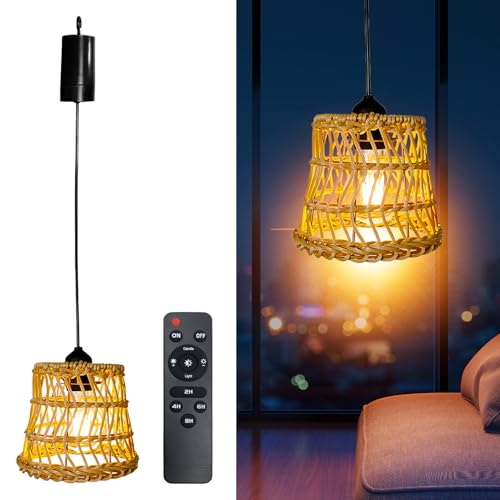 Rattan Hängelampe Boho - mit Batteriebetrieb und Fernbedienung, tragbar für Patio, Bar und Garten, ohne Stromanschluss Rattan Hängelampe Boho - mit Batteriebetrieb und Fernbedienung, tragbar für Patio, Bar und Garten, ohne Stromanschluss von PORFOYO