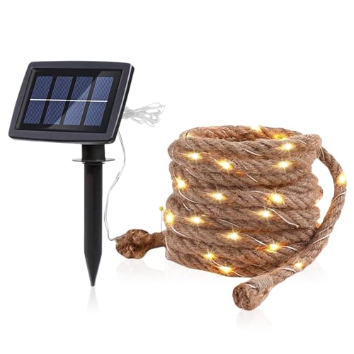 Solar Lichterkette Seil, 7M Solar Rope Lights mit 100 LEDs, Solar Lichterkette Seil Garten, Solar Hanfseil Lichterkette, IP67 Wasserdicht Solar Lichterkette Außen, Seil Leuchte Warmweiße Dekoration Solar Lichterkette Seil, 7M Solar Rope Lights mit 100 LEDs, Solar Lichterkette Seil Garten, Solar Hanfseil Lichterkette, IP67 Wasserdicht Solar Lichterkette Außen, Seil Leuchte Warmweiße Dekoration von PORFOYO