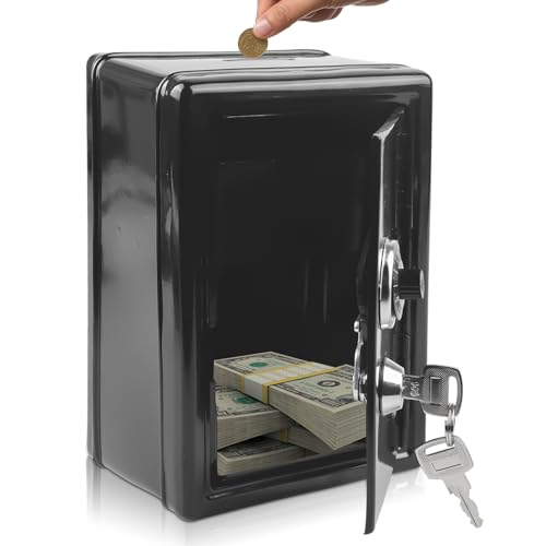 Spardose Tresor, Safe Sparschwein Sparbüchse, Tresor, Safe Mit Schlüssel, Sparbox Spardose, Security Metal Money Bank Mit Schlüssel (18x12x10 cm) von PORFOYO