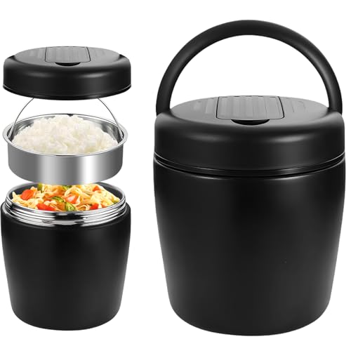 Thermobehälter Für Essen 1500ml, Warmhaltebehälter Essen Edelstahl Mit Schnallendeckel Und Löffel, Blockhütte Thermobehälter, 6 Schicht Verfahren Thermobecher Essen Für Picknick,Schulen, Büros,Schwarz Thermobehälter Für Essen 1500ml, Warmhaltebehälter Essen Edelstahl Mit Schnallendeckel Und Löffel, Blockhütte Thermobehälter, 6 Schicht Verfahren Thermobecher Essen Für Picknick,Schulen, Büros,Schwarz von PORFOYO