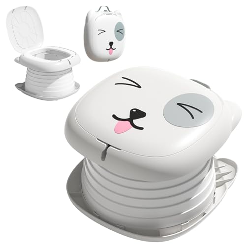 Toilettensitz Kinder, Faltbares Töpfchen, Töpfchen für Kinder, Reisetöpfchen Faltbar Tragbar für Unterwegs Mit Spritzschutz Ideal für Reisen Im Auto Oder Draußen Baby WC Trainer, Grau Weiß von PORFOYO