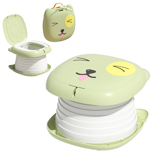 Toilettensitz Kinder, Reisetöpfchen Faltbar, Faltbares Töpfchen, Töpfchen für Unterwegs Ab 1 Jahr mit Anti Rutsch Design für Jungen Mädchen Reisen Auto Camping Baby Tragbares Töpfchentraining, Grün von PORFOYO