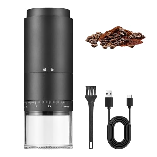 Tragbare Kaffeemühle, Elektrische Kaffeemühle mit 38 Einstellbaren Mahlgraden, Digitaler Leistungsanzeige, Wiederaufladbare Espresso Kaffee Mühle, Elektrische Espressomühle für Bohnen Gewürze von PORFOYO