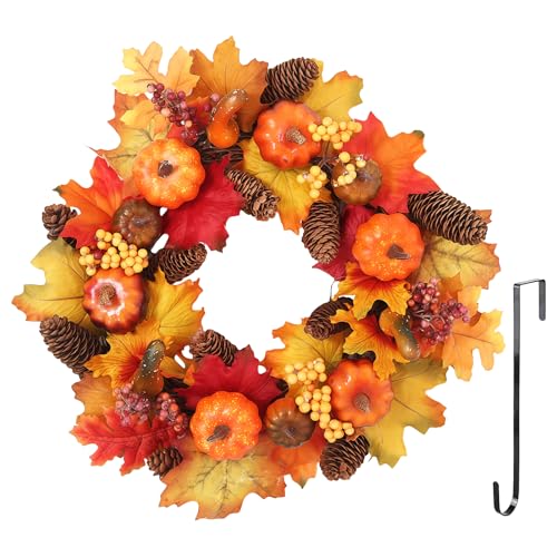 Türkranz Herbst Außen, 40cm Kürbisse Kranz Mit Künstliches Kürbisse, Ahornblatt, Beere, Tannenzapfen, Herbstkranz Für Haustür Künstliche Herbstkranz, Kranz Herbst Ahornblatt Für Halloween Thanksgiving Türkranz Herbst Außen, 40cm Kürbisse Kranz Mit Künstliches Kürbisse, Ahornblatt, Beere, Tannenzapfen, Herbstkranz Für Haustür Künstliche Herbstkranz, Kranz Herbst Ahornblatt Für Halloween Thanksgiving von PORFOYO