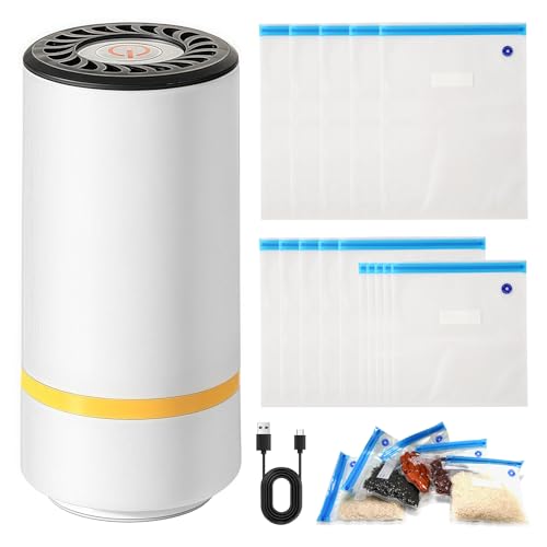 Vakuumiergerät Klein, Handvakuumierer, Vakumierergerät für Lebensmittel Wiederaufladbar Kabellos Tragbar mit 15 Wiederverwendbaren Beuteln Ideal für Zuhause Reisen Camping zur Frischebewahrung Vakuumiergerät Klein, Handvakuumierer, Vakumierergerät für Lebensmittel Wiederaufladbar Kabellos Tragbar mit 15 Wiederverwendbaren Beuteln Ideal für Zuhause Reisen Camping zur Frischebewahrung von PORFOYO