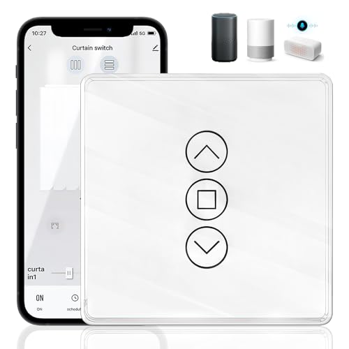 WLAN Rollladenschalter, 86mm*86mm rolladenschalter smart, Smart LED Jalousien Schalter, Zeitschaltuhr und Sprachsteuerung, kompatibel mit Siri, Alexa, Google Home, Schwarz (Weiß) von PORFOYO