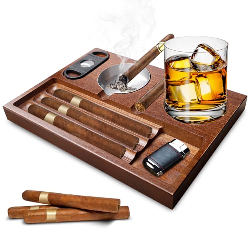 Zigarren Aschenbecher, Hölzerne Zigarren Aschenbecher, Zigarrenaschenbecher Holz Set Mit Zigarrenschneider, Mit Zigarrenhalter Whiskey Ständer, Zigarren Zubehör Für Zuhause Büro Draußen Zigarren Aschenbecher, Hölzerne Zigarren Aschenbecher, Zigarrenaschenbecher Holz Set Mit Zigarrenschneider, Mit Zigarrenhalter Whiskey Ständer, Zigarren Zubehör Für Zuhause Büro Draußen von PORFOYO