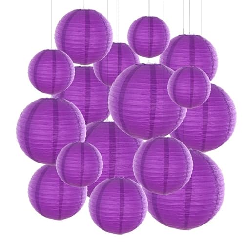 PORI 20 Teile/los Mischungsgröße Violette Papierlaternen Chinesische Papierlaterne Lila Ball Lampion Für Hochzeitsfeier Urlaub Dekoration von PORI