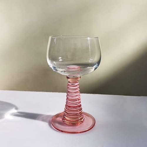 PORI 220 ml Vintage Kelch klar Weingläser Kelche grün rosa Stiel Glas Tasse Champagner Tischdekoration von PORI