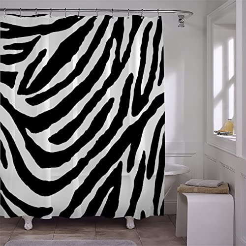 Duschvorhang 180x200cm Schwarz-weißes Zebramuster Wasserdichter und schimmelresistenter Badezimmerstoff aus Polyester Zebra Badewanne Vorhang mit 12 Duschvorhängeringen von PORIMA