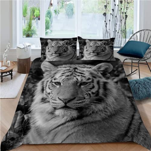 PORIMA Erwachsene Bettwäsche 220x240 Sommer Tiger 3D Kreative Mikrofaser Stoff Bettbezug-Set Dschungel, Tiere Bettbezüge mit Reißverschluss 3teilig mit 2 Kissenbezüge 80x80cm von PORIMA