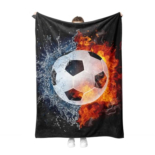 Fußball Kuscheldecke Flanell Decke Fußball-Muster Fleecedecke Flauschig Weich und Warme,3D Fußball Wohndecke Sofadecke Couchdecke Für Teens Erwachsene. (Style C, 130x150cm) von PORJDN