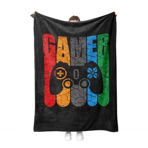 Gaming Kuscheldecke Gamepad Flanell Decke Spielkonsolen-Muster Fleece Decke Flauschig Weich und Warme,Für Gamer Teens Erwachsene (Style A, 150x200cm) von PORJDN